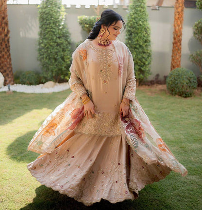EXCLUSIVE DESIGNER HEAVY CHINON WITH SEQUANCE EMBROIDERY WORK SUIT WITH FULL FLAIR SEQUENCE EMBROIDERED LAHENGA