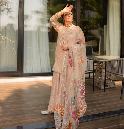 EXCLUSIVE DESIGNER HEAVY CHINON WITH SEQUANCE EMBROIDERY WORK SUIT WITH FULL FLAIR SEQUENCE EMBROIDERED LAHENGA