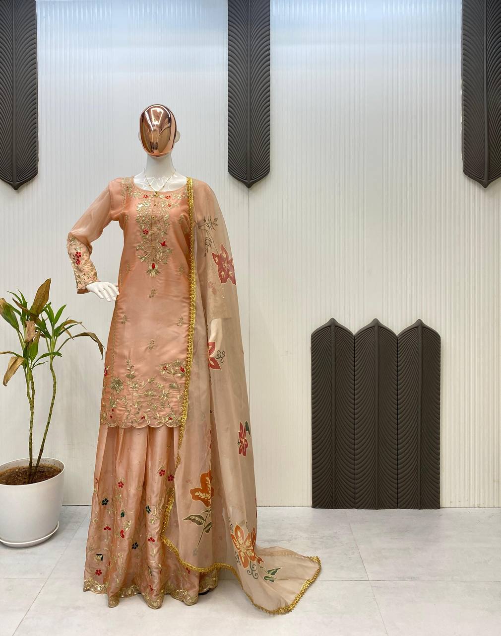 EXCLUSIVE DESIGNER HEAVY CHINON WITH SEQUANCE EMBROIDERY WORK SUIT WITH FULL FLAIR SEQUENCE EMBROIDERED LAHENGA