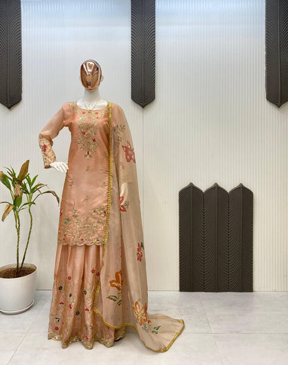 EXCLUSIVE DESIGNER HEAVY CHINON WITH SEQUANCE EMBROIDERY WORK SUIT WITH FULL FLAIR SEQUENCE EMBROIDERED LAHENGA