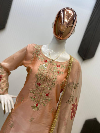 EXCLUSIVE DESIGNER HEAVY CHINON WITH SEQUANCE EMBROIDERY WORK SUIT WITH FULL FLAIR SEQUENCE EMBROIDERED LAHENGA
