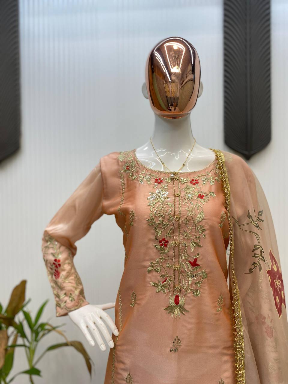 EXCLUSIVE DESIGNER HEAVY CHINON WITH SEQUANCE EMBROIDERY WORK SUIT WITH FULL FLAIR SEQUENCE EMBROIDERED LAHENGA