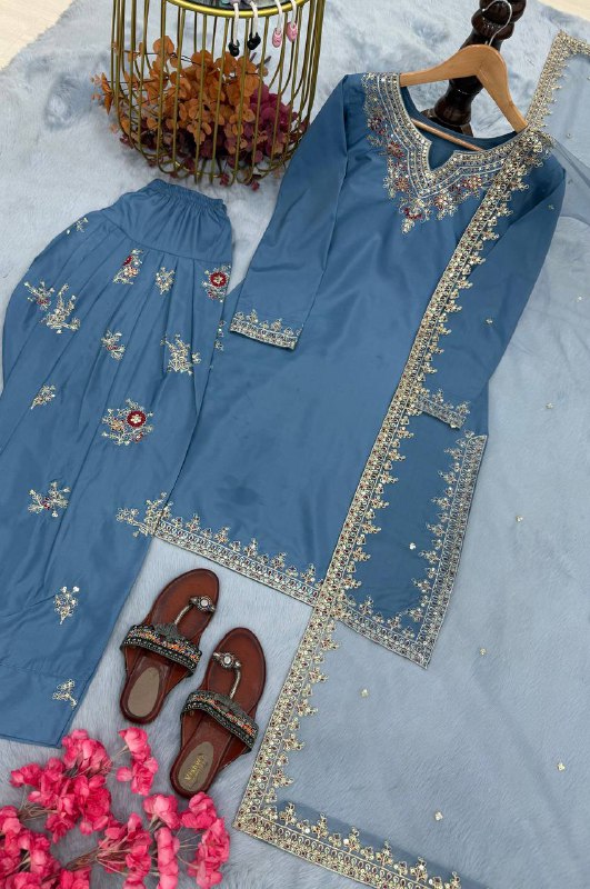 Đěsigner Party Wear Look Pur Natural Crepe Top & Farshi Palazzo With Dupatta set