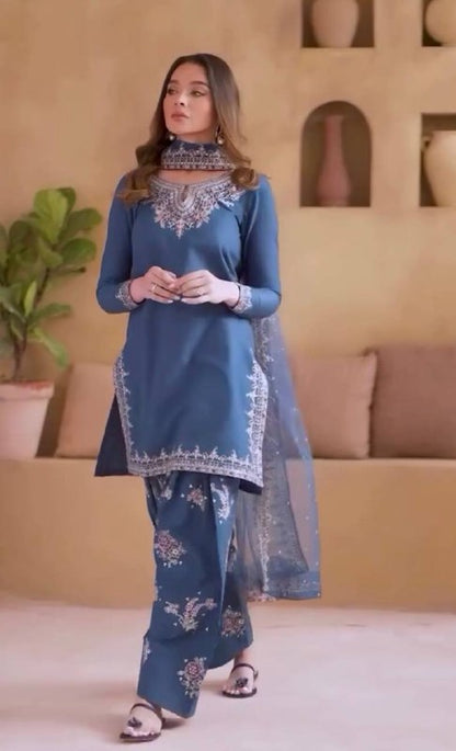 Đěsigner Party Wear Look Pur Natural Crepe Top & Farshi Palazzo With Dupatta set