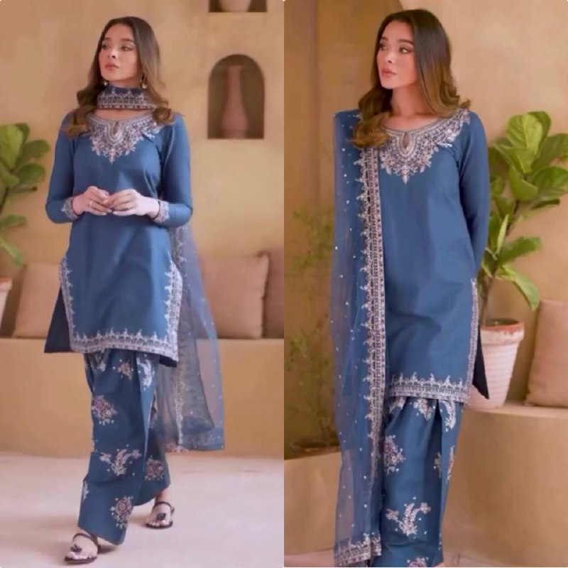 Đěsigner Party Wear Look Pur Natural Crepe Top & Farshi Palazzo With Dupatta set