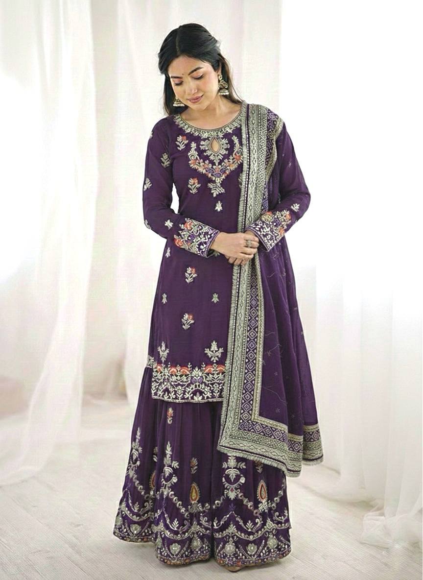New Designer Party Wear Look Top-Plazzo and Dupatta With Heavy Embroidery Work
