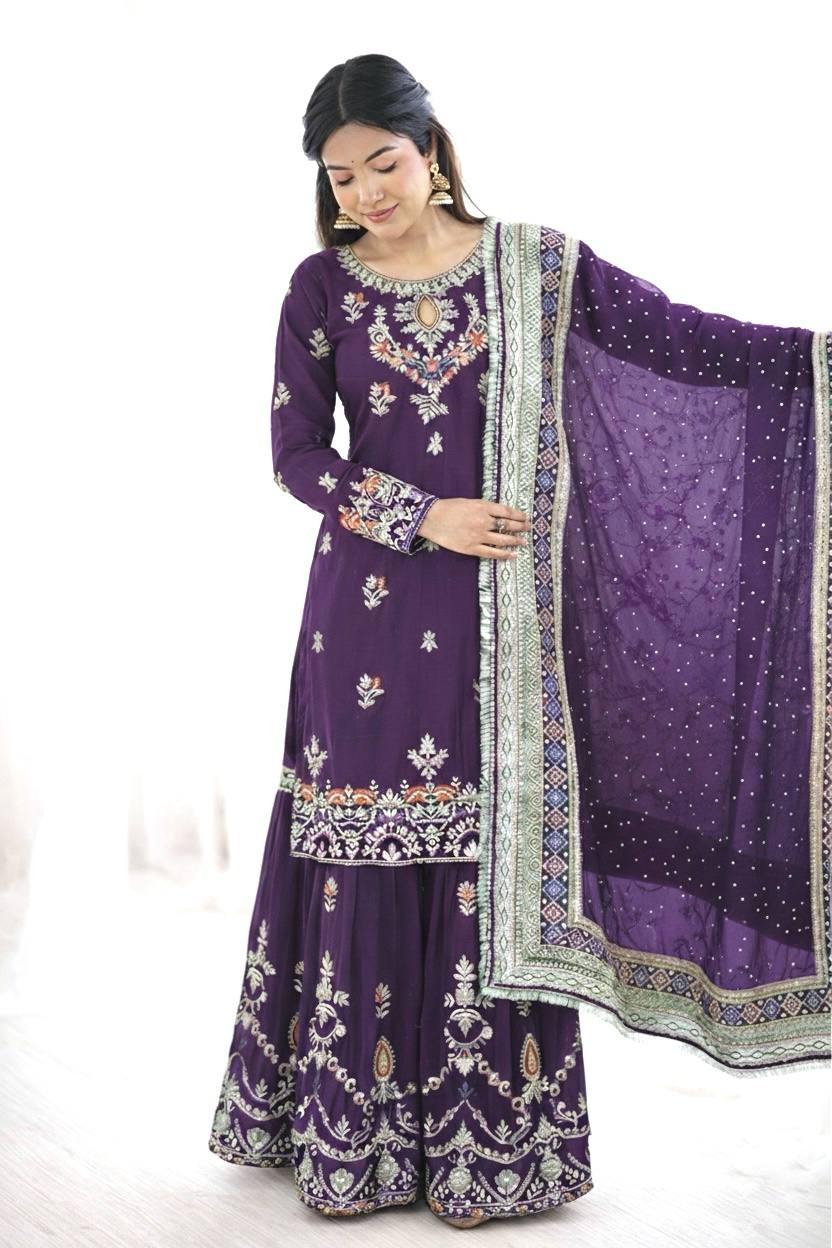 New Designer Party Wear Look Top-Plazzo and Dupatta With Heavy Embroidery Work