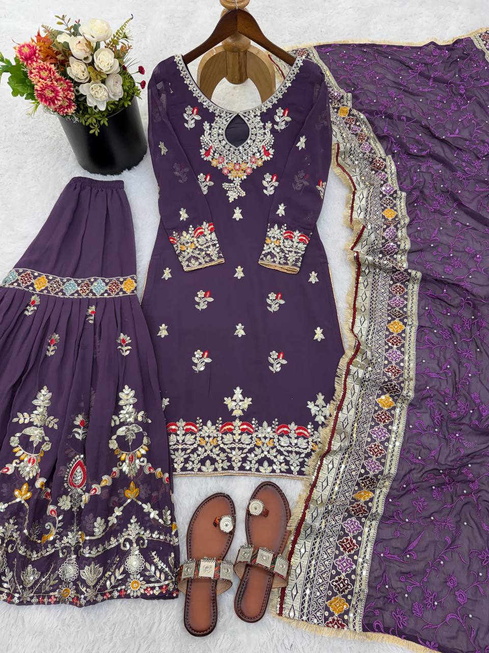 New Designer Party Wear Look Top-Plazzo and Dupatta With Heavy Embroidery Work