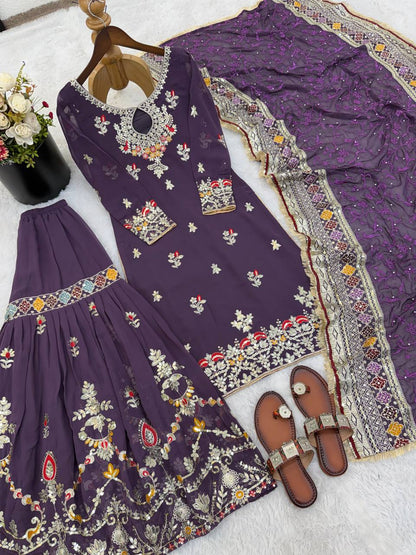 New Designer Party Wear Look Top-Plazzo and Dupatta With Heavy Embroidery Work