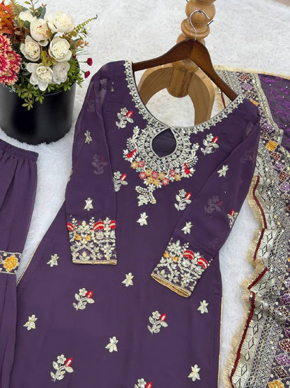 New Designer Party Wear Look Top-Plazzo and Dupatta With Heavy Embroidery Work