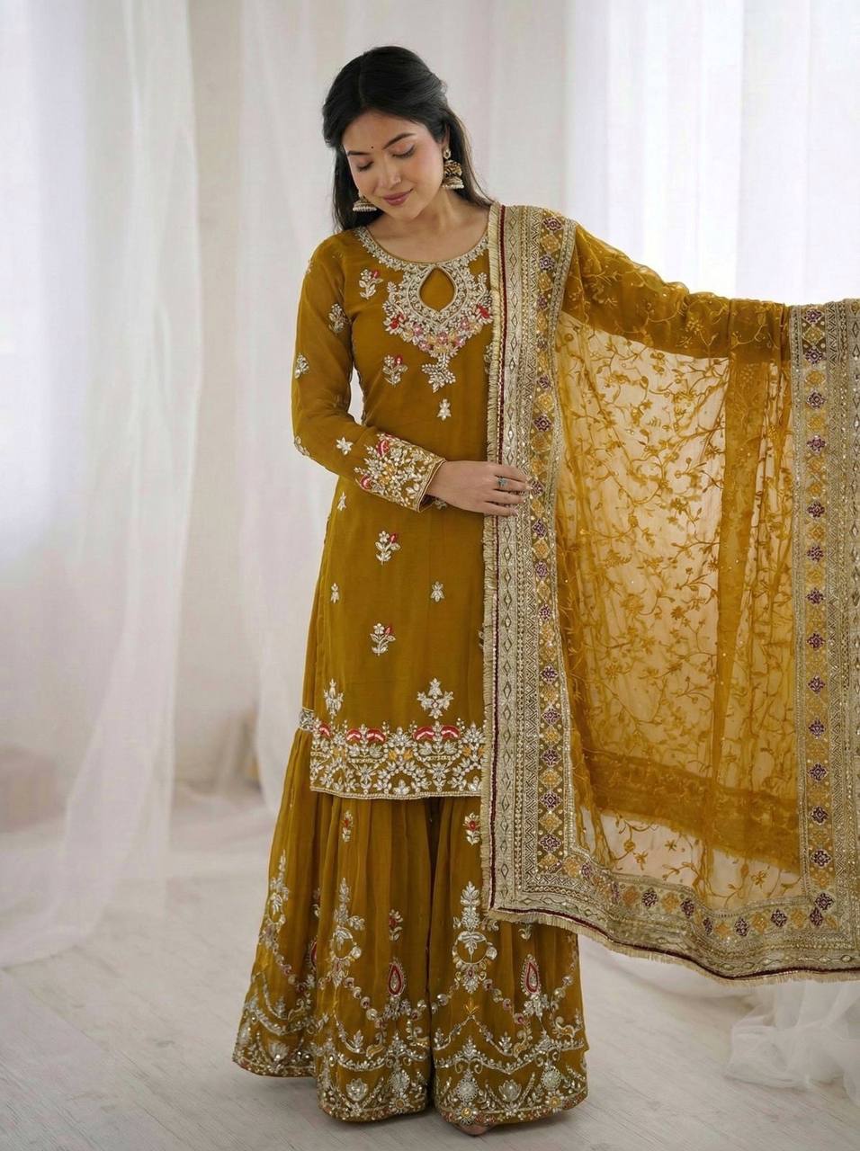 New Designer Party Wear Look Top-Plazzo and Dupatta With Heavy Embroidery Work