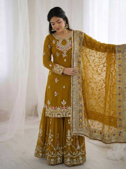 New Designer Party Wear Look Top-Plazzo and Dupatta With Heavy Embroidery Work