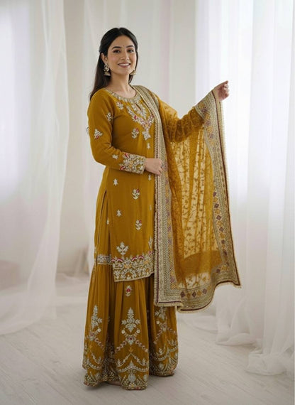 New Designer Party Wear Look Top-Plazzo and Dupatta With Heavy Embroidery Work