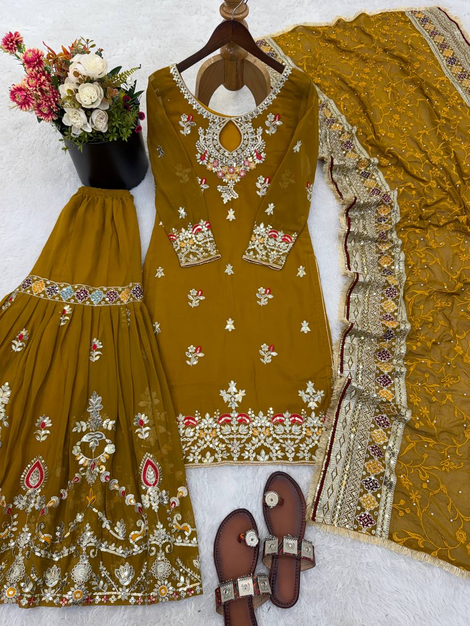 New Designer Party Wear Look Top-Plazzo and Dupatta With Heavy Embroidery Work