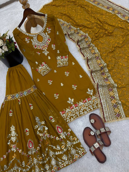 New Designer Party Wear Look Top-Plazzo and Dupatta With Heavy Embroidery Work