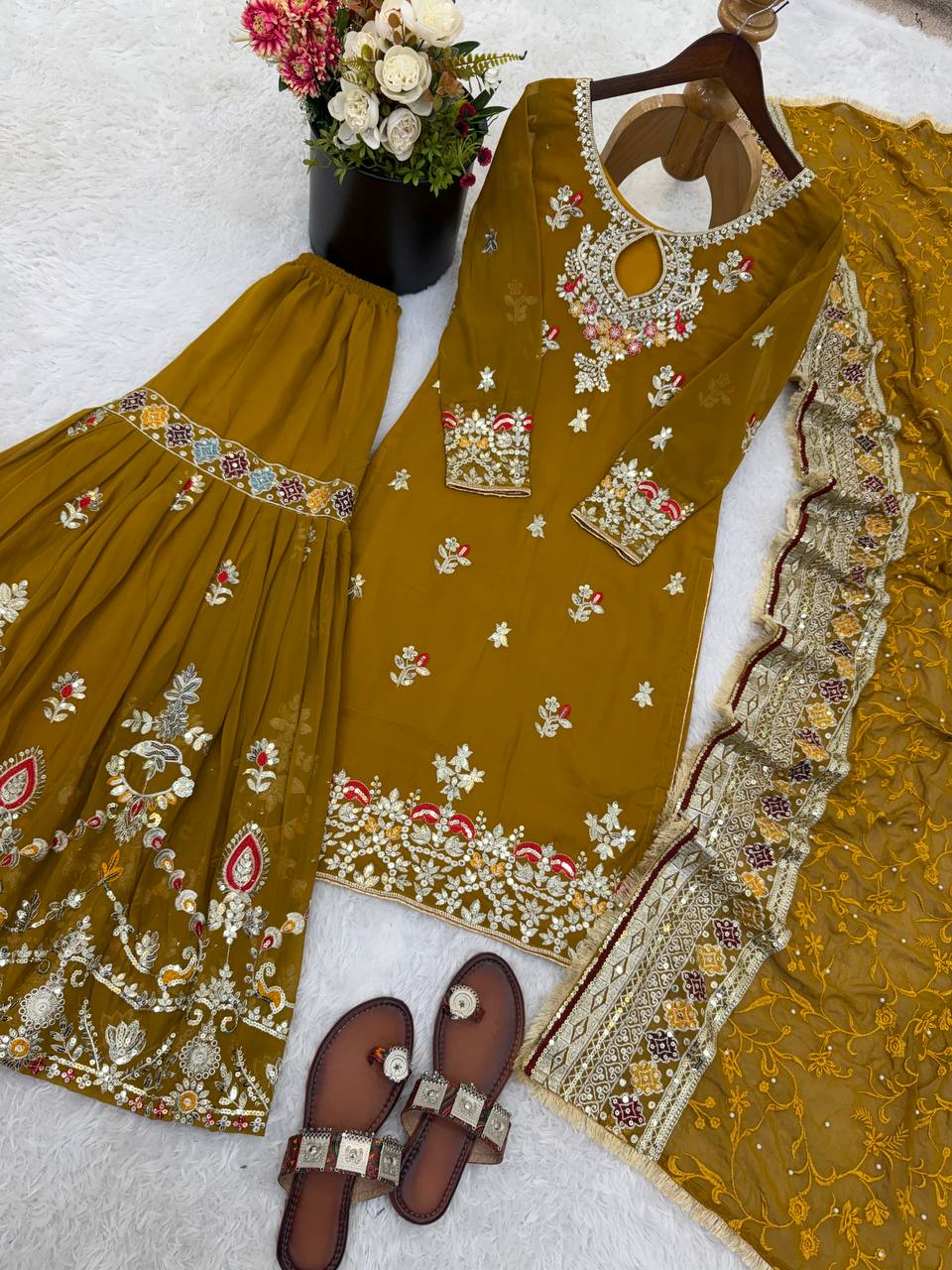 New Designer Party Wear Look Top-Plazzo and Dupatta With Heavy Embroidery Work