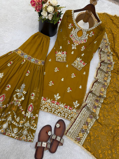 New Designer Party Wear Look Top-Plazzo and Dupatta With Heavy Embroidery Work