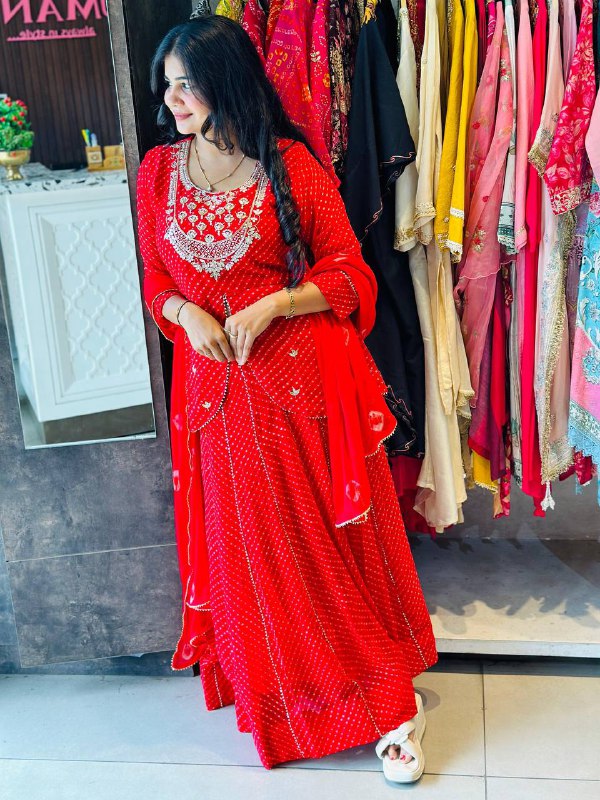 RAKHI THEEJ SAVAN NAVARATRI SEASON OUR EXCLUSIVE PRINTED GEORGETTE FULL STITCHED LEHENGA CHOLI