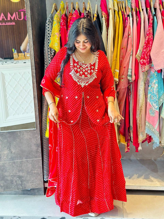 RAKHI THEEJ SAVAN NAVARATRI SEASON OUR EXCLUSIVE PRINTED GEORGETTE FULL STITCHED LEHENGA CHOLI