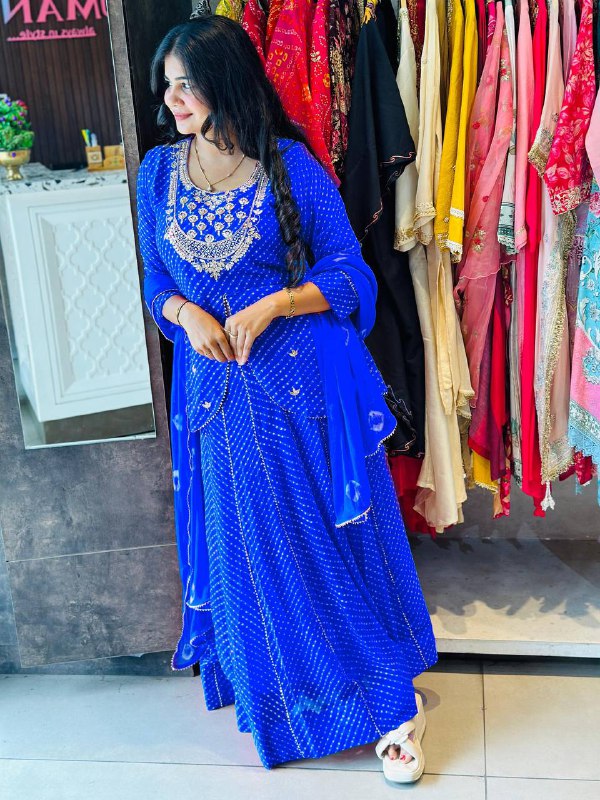 RAKHI THEEJ SAVAN NAVARATRI SEASON OUR EXCLUSIVE PRINTED GEORGETTE FULL STITCHED LEHENGA CHOLI