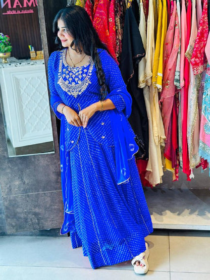 RAKHI THEEJ SAVAN NAVARATRI SEASON OUR EXCLUSIVE PRINTED GEORGETTE FULL STITCHED LEHENGA CHOLI