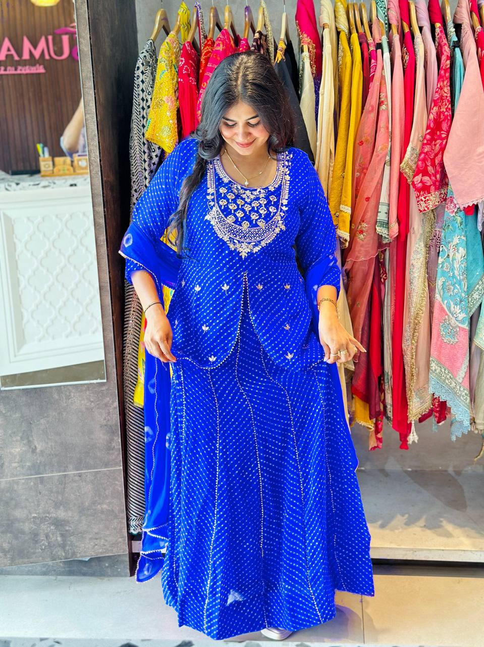 RAKHI THEEJ SAVAN NAVARATRI SEASON OUR EXCLUSIVE PRINTED GEORGETTE FULL STITCHED LEHENGA CHOLI
