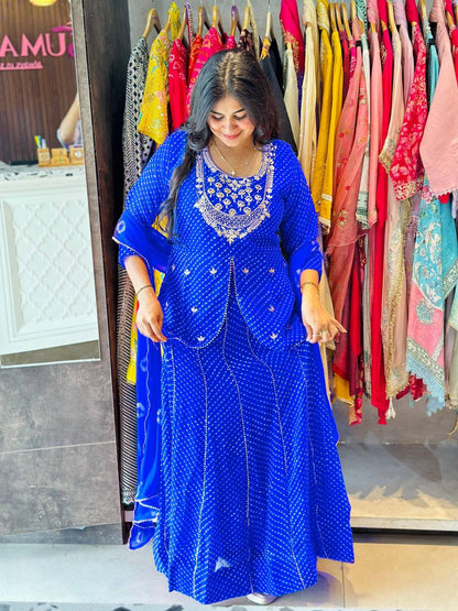 RAKHI THEEJ SAVAN NAVARATRI SEASON OUR EXCLUSIVE PRINTED GEORGETTE FULL STITCHED LEHENGA CHOLI