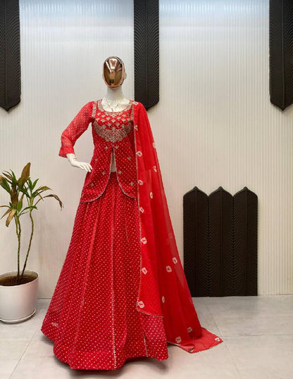 RAKHI THEEJ SAVAN NAVARATRI SEASON OUR EXCLUSIVE PRINTED GEORGETTE FULL STITCHED LEHENGA CHOLI