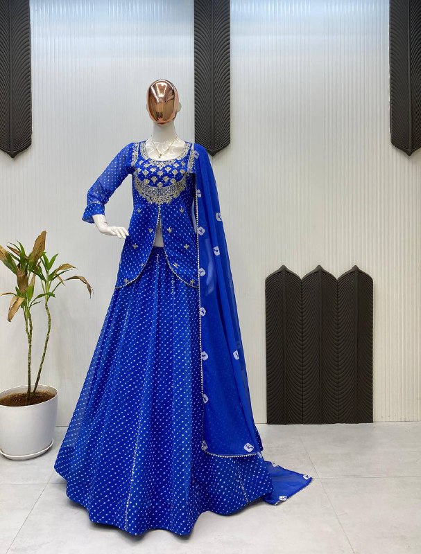 RAKHI THEEJ SAVAN NAVARATRI SEASON OUR EXCLUSIVE PRINTED GEORGETTE FULL STITCHED LEHENGA CHOLI