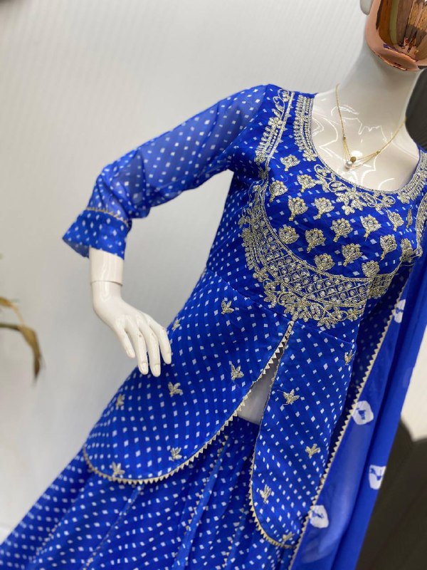 RAKHI THEEJ SAVAN NAVARATRI SEASON OUR EXCLUSIVE PRINTED GEORGETTE FULL STITCHED LEHENGA CHOLI