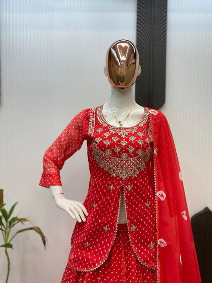 RAKHI THEEJ SAVAN NAVARATRI SEASON OUR EXCLUSIVE PRINTED GEORGETTE FULL STITCHED LEHENGA CHOLI