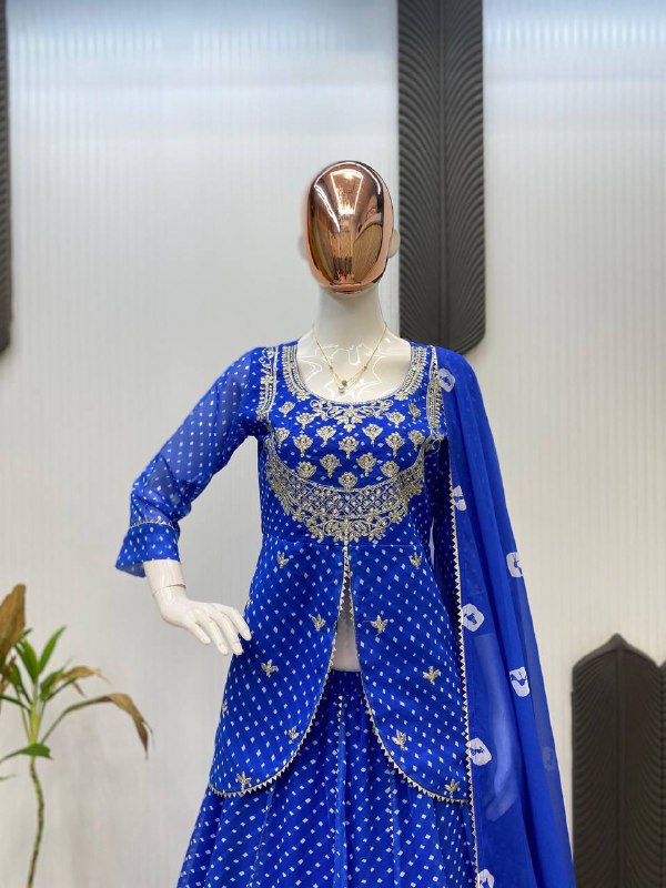 RAKHI THEEJ SAVAN NAVARATRI SEASON OUR EXCLUSIVE PRINTED GEORGETTE FULL STITCHED LEHENGA CHOLI