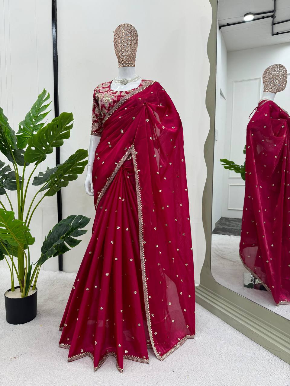 Designer Saree on Jimmy chu Febric with Thred & Sequnce work