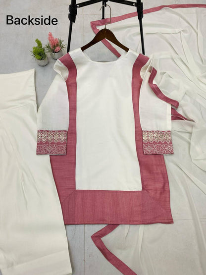 KURTA AND FARSHI SALWAAR SET WITH  DUPATTA WITH SEQUENCE EMBROIDERY WORK