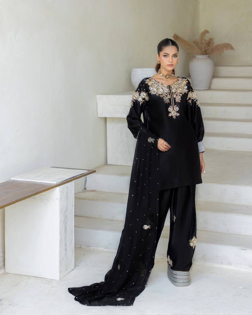 EXCLUSIVE DESIGNER CRAPE SILK WITH SEQUANCE EMBROIDERY WORK SUIT WITH SALWAAR AND DUPATTA