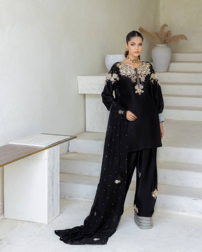 EXCLUSIVE DESIGNER CRAPE SILK WITH SEQUANCE EMBROIDERY WORK SUIT WITH SALWAAR AND DUPATTA