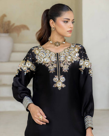 EXCLUSIVE DESIGNER CRAPE SILK WITH SEQUANCE EMBROIDERY WORK SUIT WITH SALWAAR AND DUPATTA