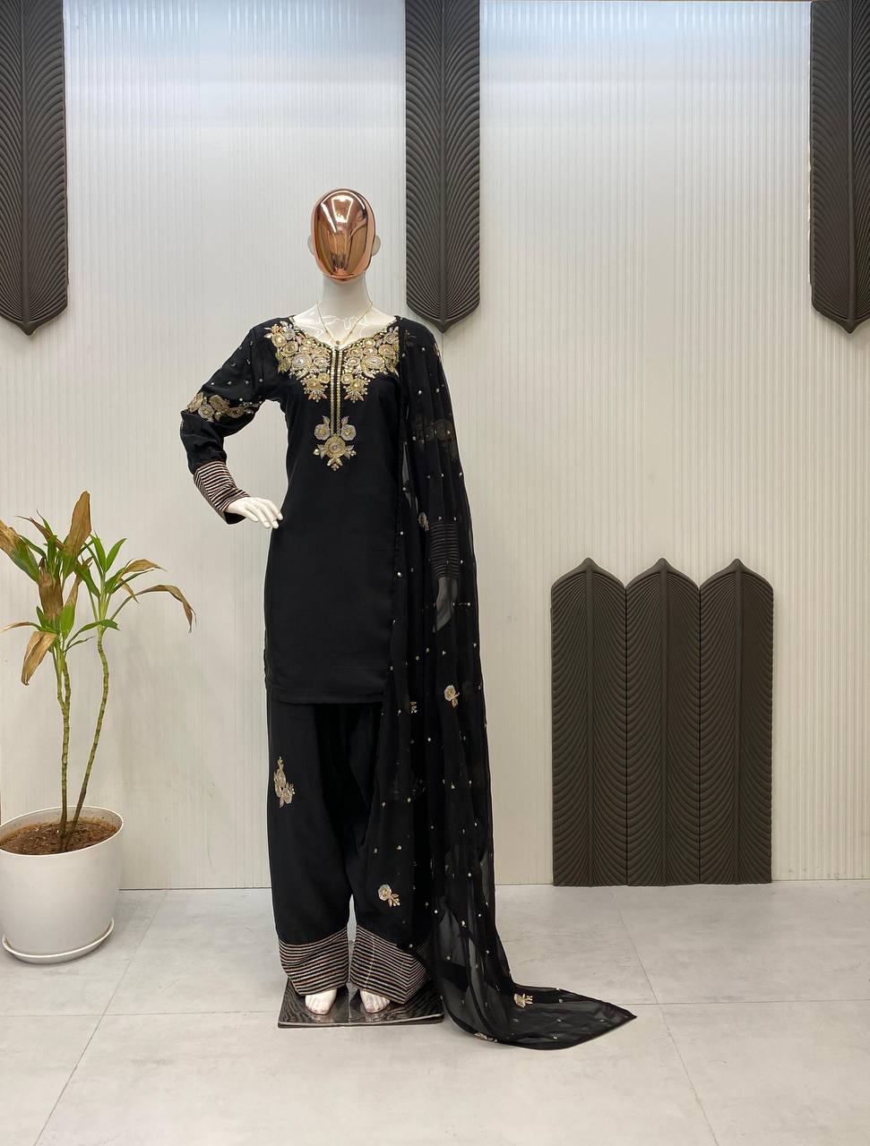 EXCLUSIVE DESIGNER CRAPE SILK WITH SEQUANCE EMBROIDERY WORK SUIT WITH SALWAAR AND DUPATTA