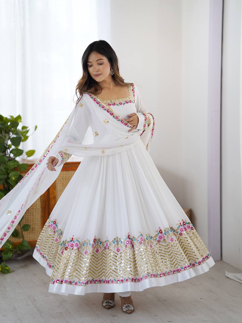 Elegant Embroidered Sequence Designer Anarkali Three Piece Set