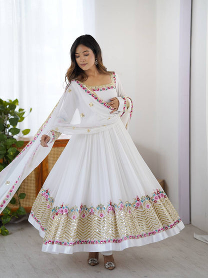 Elegant Embroidered Sequence Designer Anarkali Three Piece Set