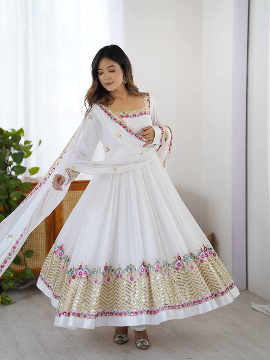 Elegant Embroidered Sequence Designer Anarkali Three Piece Set