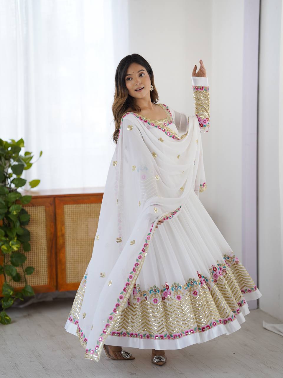 Elegant Embroidered Sequence Designer Anarkali Three Piece Set