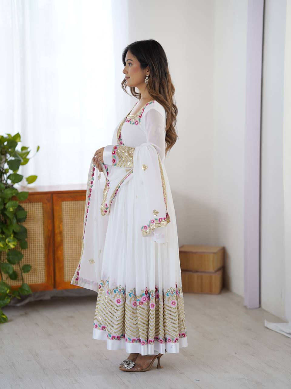 Elegant Embroidered Sequence Designer Anarkali Three Piece Set