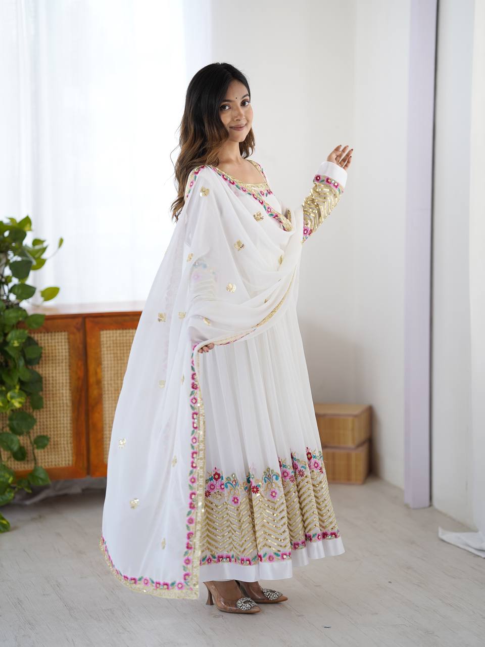 Elegant Embroidered Sequence Designer Anarkali Three Piece Set