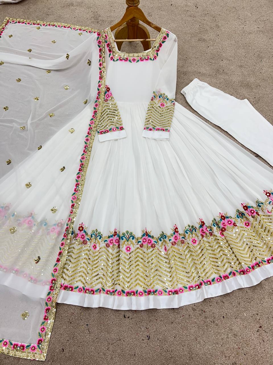 Elegant Embroidered Sequence Designer Anarkali Three Piece Set