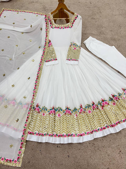 Elegant Embroidered Sequence Designer Anarkali Three Piece Set