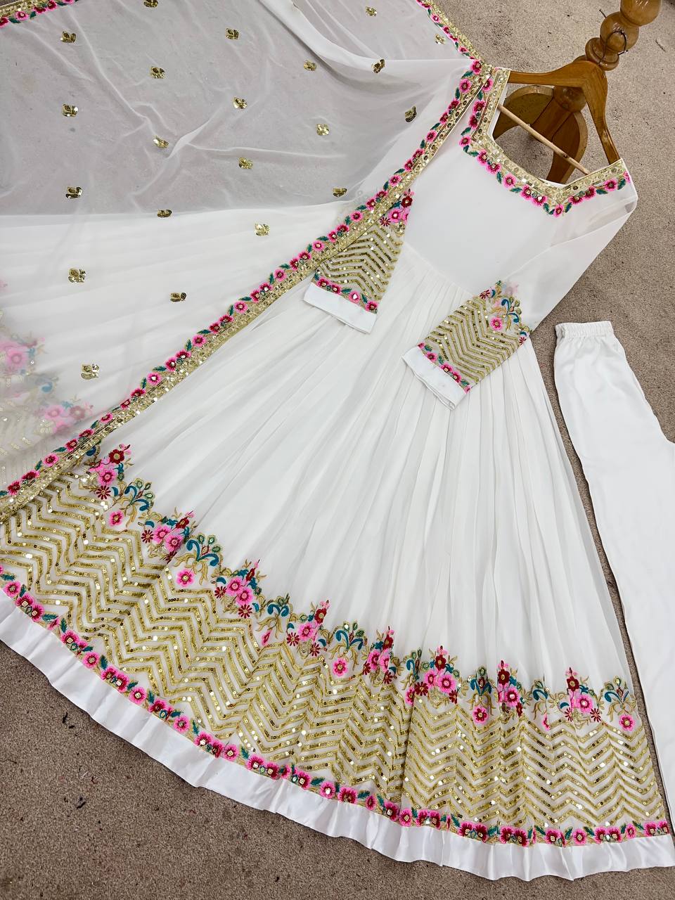 Elegant Embroidered Sequence Designer Anarkali Three Piece Set