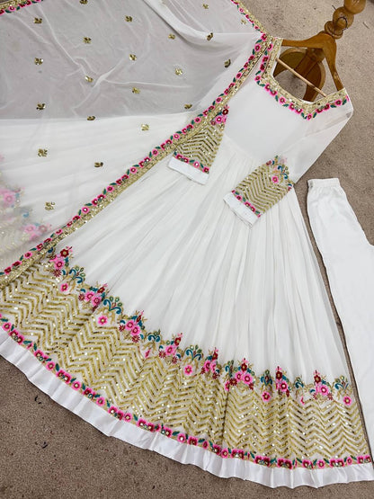 Elegant Embroidered Sequence Designer Anarkali Three Piece Set