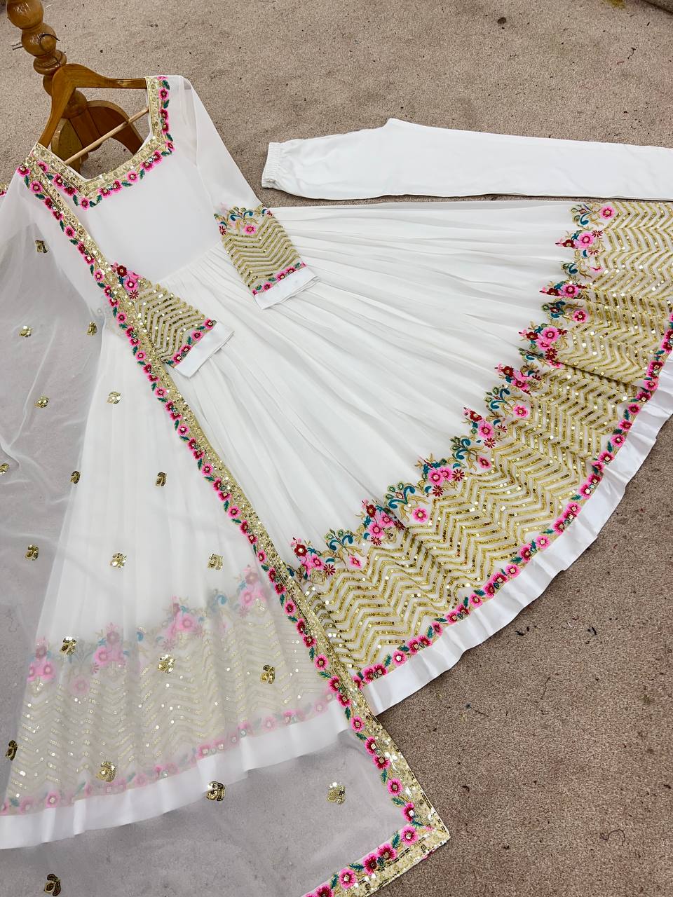 Elegant Embroidered Sequence Designer Anarkali Three Piece Set