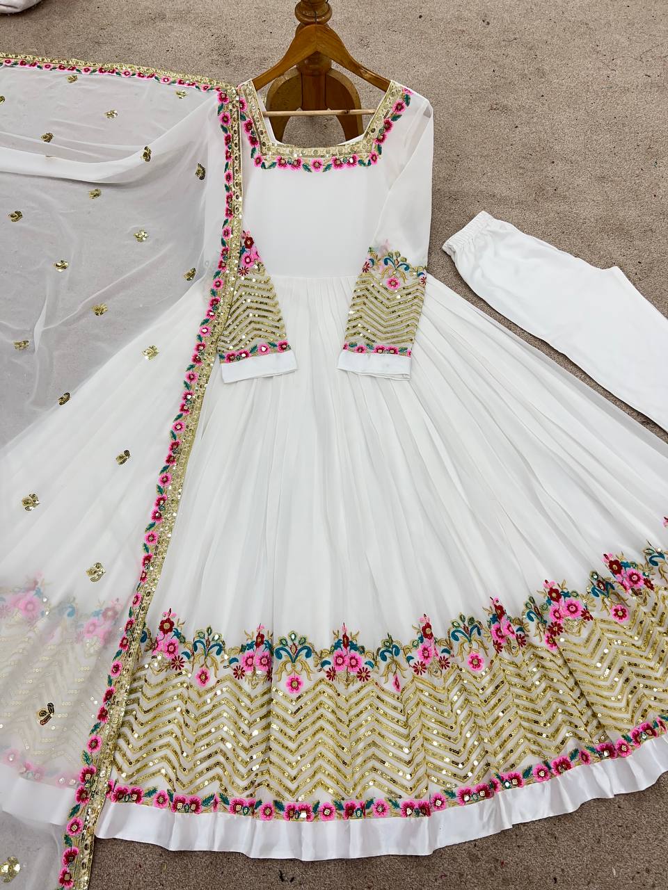 Elegant Embroidered Sequence Designer Anarkali Three Piece Set